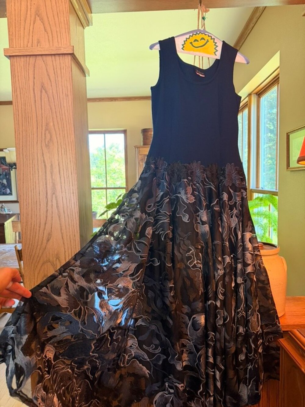 Black & Navy Blue Floral Lace Mother of Groom/Bride Dress with Appliqué Detail